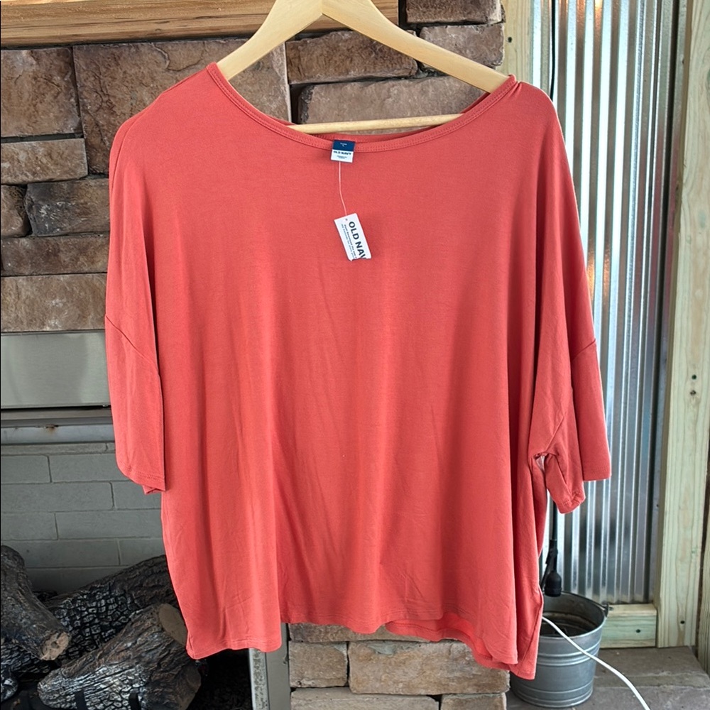 Old Navy Orange Oversized 3/4 Sleeve Tee
